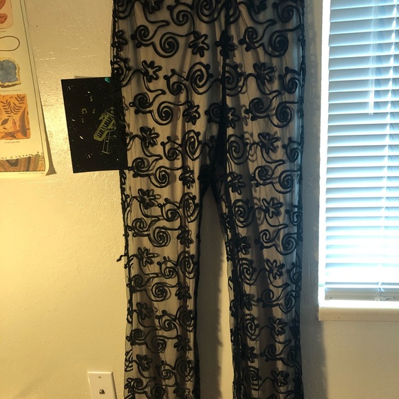 Vintage Handmade Lace Slim Wide Leg Pants - Picture 2 of 6